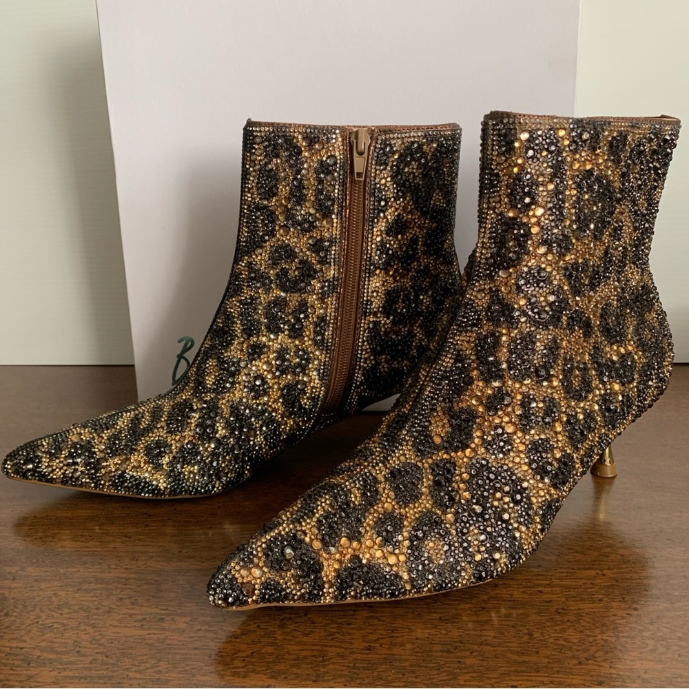Betsy Johnson Leopard Boots Ladies Size 8 Rhinestone Glitter - Picture 2 of 15